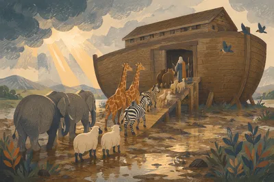 Noahs Ark Animals Boarding at Dawn