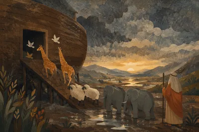 Noah's Ark Animals Boarding at Dawn