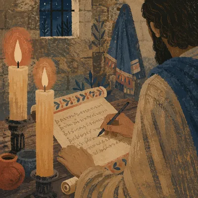 Paul Writing a Prison Letter by Candlelight