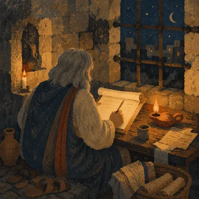 Paul Writing by Candlelight in Prison