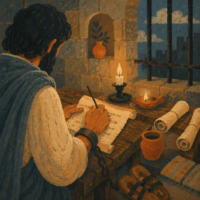 Paul Writing by Candlelight in Prison
