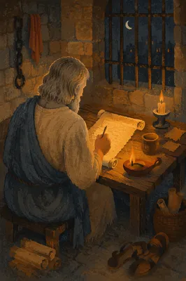Paul Writing by Candlelight in Prison