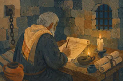 Paul Writing Letter by Candlelight in Prison