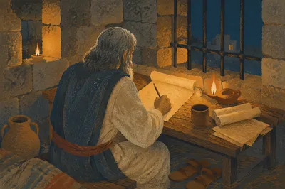 Paul Writing by Candlelight in Prison