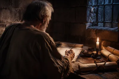 Paul Writing Letter by Candlelight in Prison
