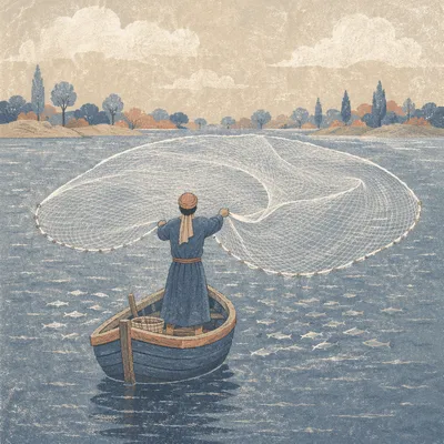 Peter Casting Net on Misty Galilee