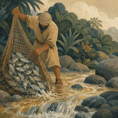 Peter Lifting Nets in Miraculous Catch