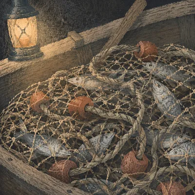 Miraculous Catch Fishing Net in Wooden Boat