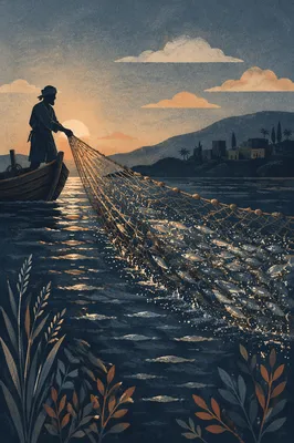 Peter Pulling Miraculous Net at Dawn