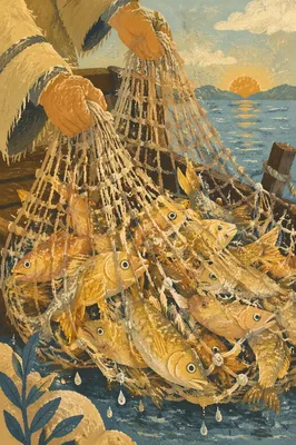 Peter Lifting Nets in Miraculous Catch