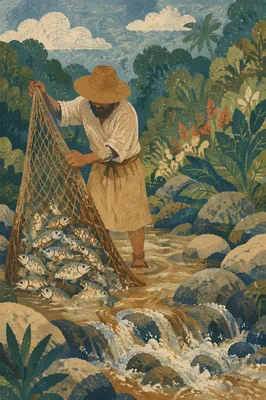 Peter Lifting Nets in Miraculous Catch