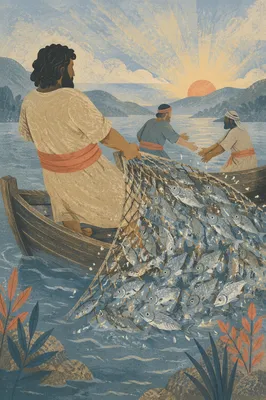 Peter Hauling Miraculous Catch at Dawn
