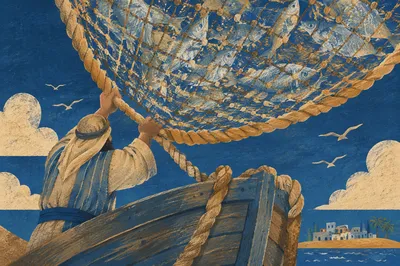 Miraculous Catch Fishing Net Biblical Scene