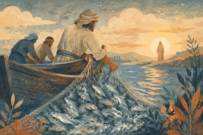Miraculous Catch at Dawn on Galilee