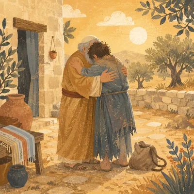 Prodigal Son Embraced by Forgiving Father