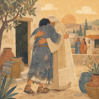 Prodigal Son Embraced by Forgiving Father