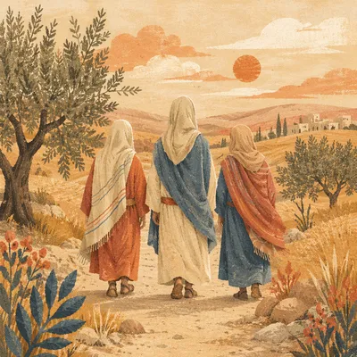 Road to Emmaus Travelers at Sunset