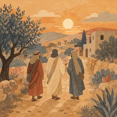 Road to Emmaus Travelers at Golden Hour