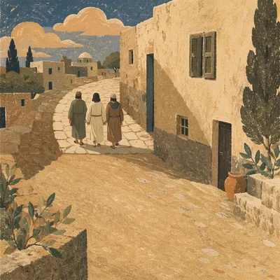 Road to Emmaus Travelers at Sunset