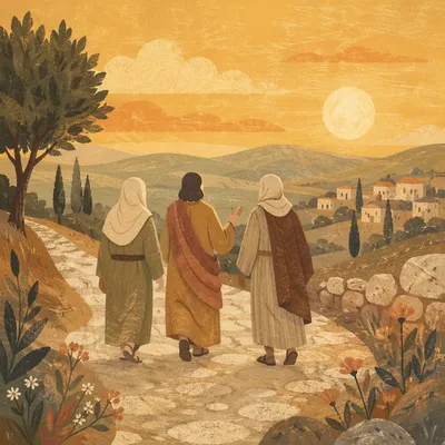 Road to Emmaus Travelers at Golden Hour