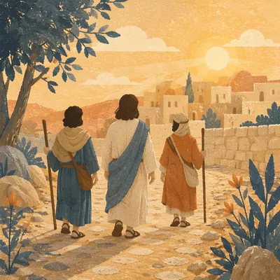 Road to Emmaus Travelers at Golden Hour
