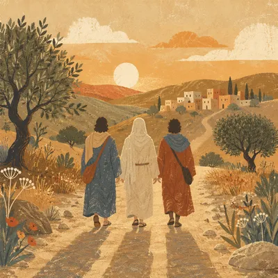 Road to Emmaus Travelers at Golden Hour