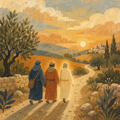 Road to Emmaus Travelers at Golden Hour