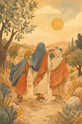 Road to Emmaus Travelers at Golden Dusk