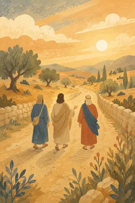 Road to Emmaus Travelers at Sunset