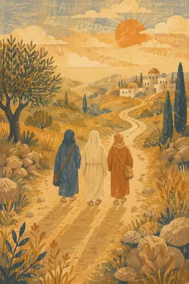 Road to Emmaus Travelers at Golden Dusk