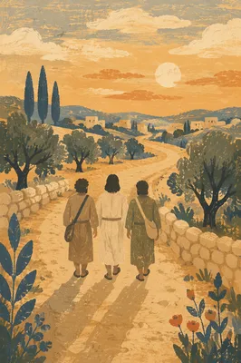 Road to Emmaus Travelers at Sunset