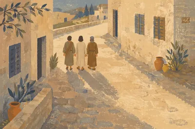 Road to Emmaus Travelers at Sunset
