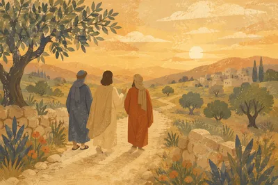 Road to Emmaus Travelers at Golden Dusk