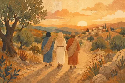 Road to Emmaus Travelers at Golden Hour