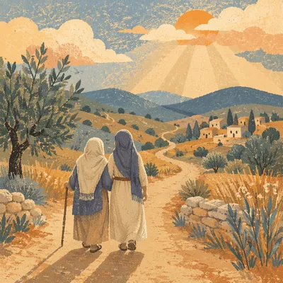 Ruth and Naomi Walking the Rural Road