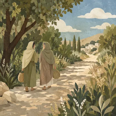 Ruth and Naomi Walking the Woodland Road