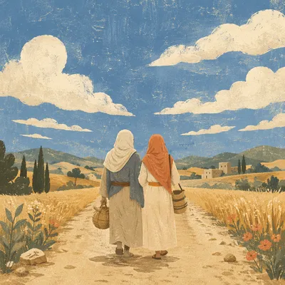 Ruth and Naomi Journey Through Countryside