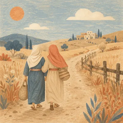 Ruth and Naomi Walking Dusty Road Together