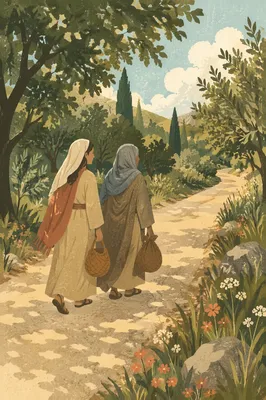 Ruth and Naomi Walking the Woodland Road