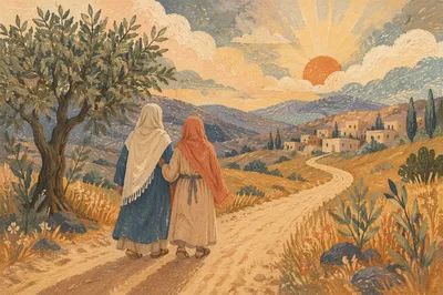 Ruth and Naomi Walking Countryside Road