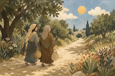 Ruth and Naomi Walking the Woodland Road