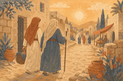 Ruth and Naomi on Ancient Road