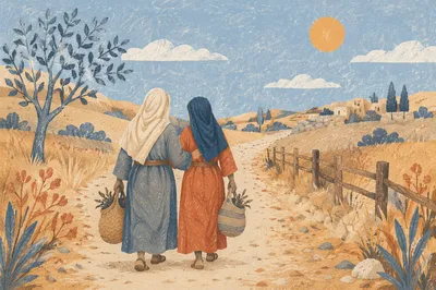 Ruth and Naomi Walking Dusty Road