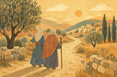 Ruth and Naomi on Ancient Road