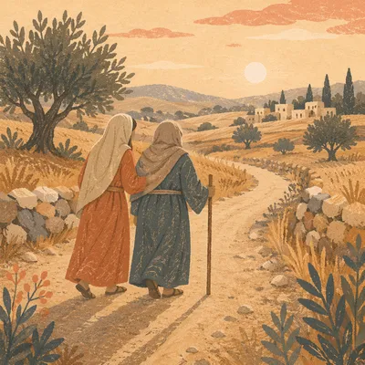 Ruth and Naomi Faithful Journey at Dawn