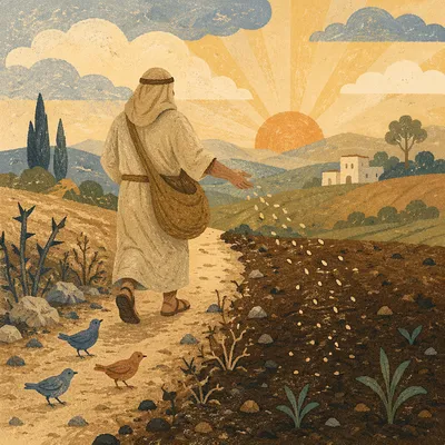 Sower Scattering Seeds at Golden Dawn