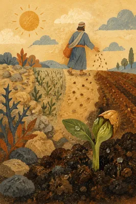 Parable Sower Seedling in Morning Soil