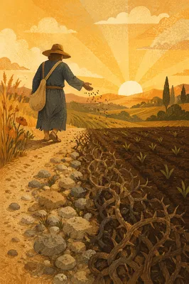 Sower Scattering Seeds at Sunrise