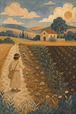 Biblical Sower Parable in Pastoral Field