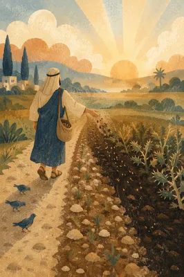 Sower Casting Seeds at Sunrise